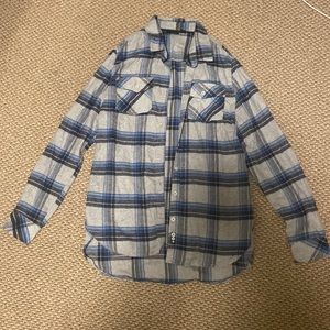 Blue, grey, and black flannel, slightly used